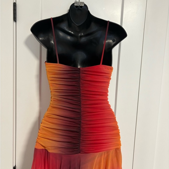 Y2k Elegant Sunset Ombre Midi Prom Dress With Sweetheart Neckline Size Medium - Picture 11 of 16